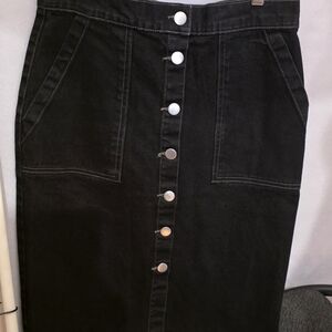 Black Button-Front Denim Skirt